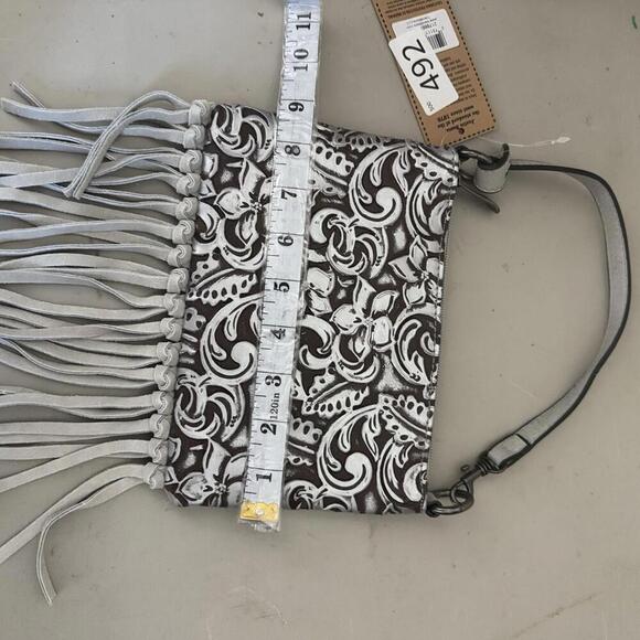 New Justin Convertible Bag to Wristlet White Tooled Leather Fringe Weste… - Picture 5 of 5